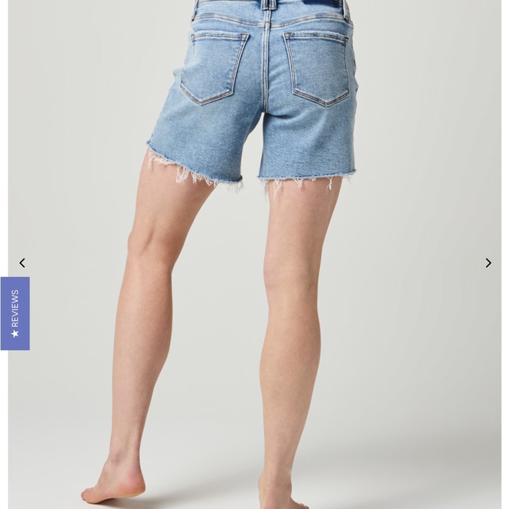 Light Blue Jean Shorts with Raw Hem and Casual Fit - Picture 3 of 6